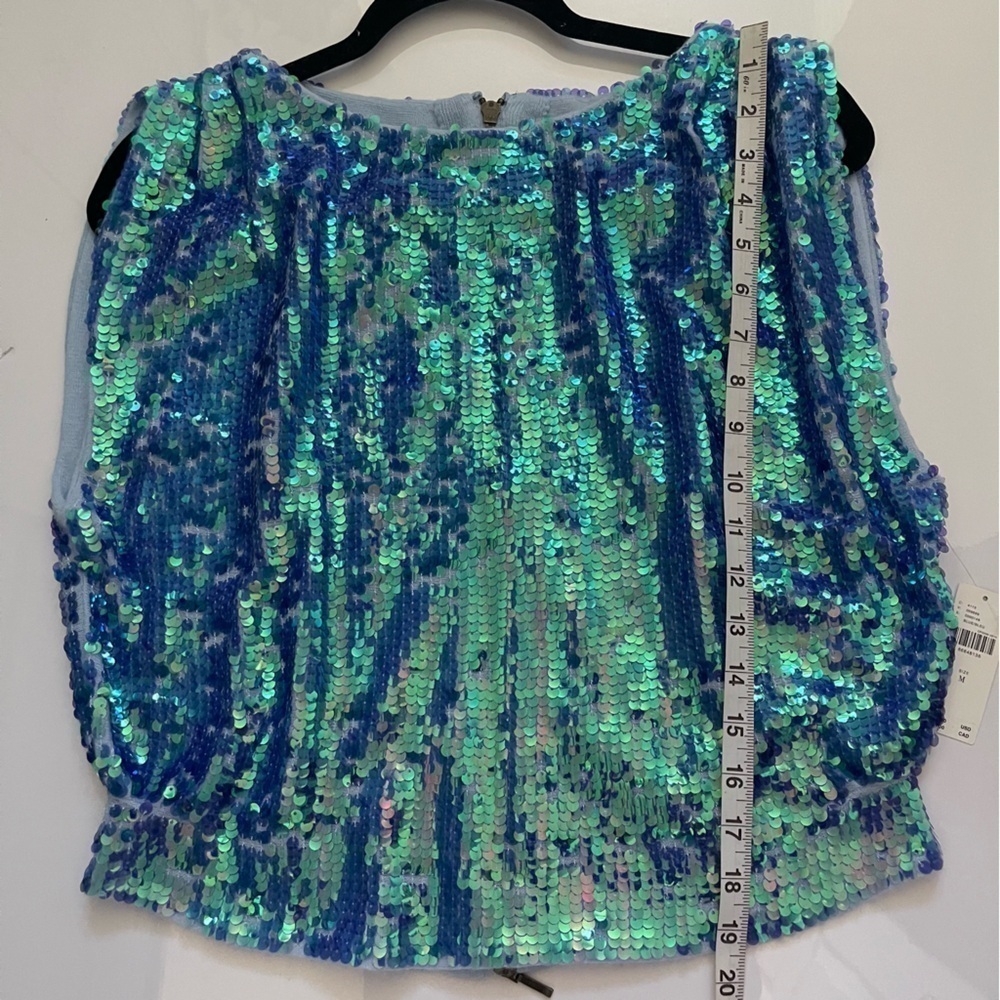 Anthropologie Pilcro Sequined Wool Cashmere Knit Sleeveless Top Sky Blue Size M - Picture 13 of 13